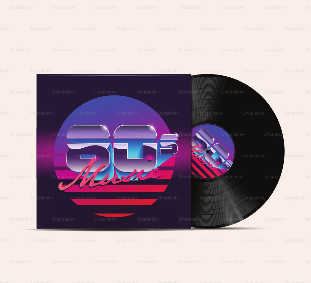 80's Music Vinyl Disc Cover Mockup. Cover for your music playlist or album. Realistic vector eps 10 illustration.