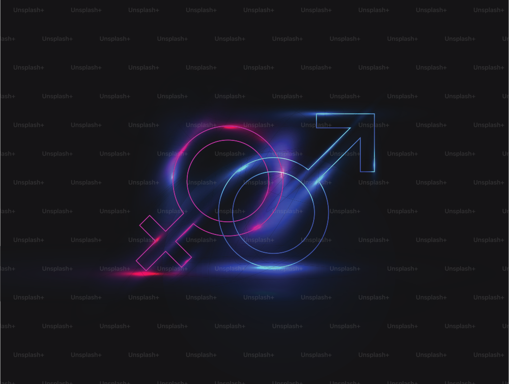 Neon glowing male and female symbol. Gender symbols. Vector eps 10 illustration.