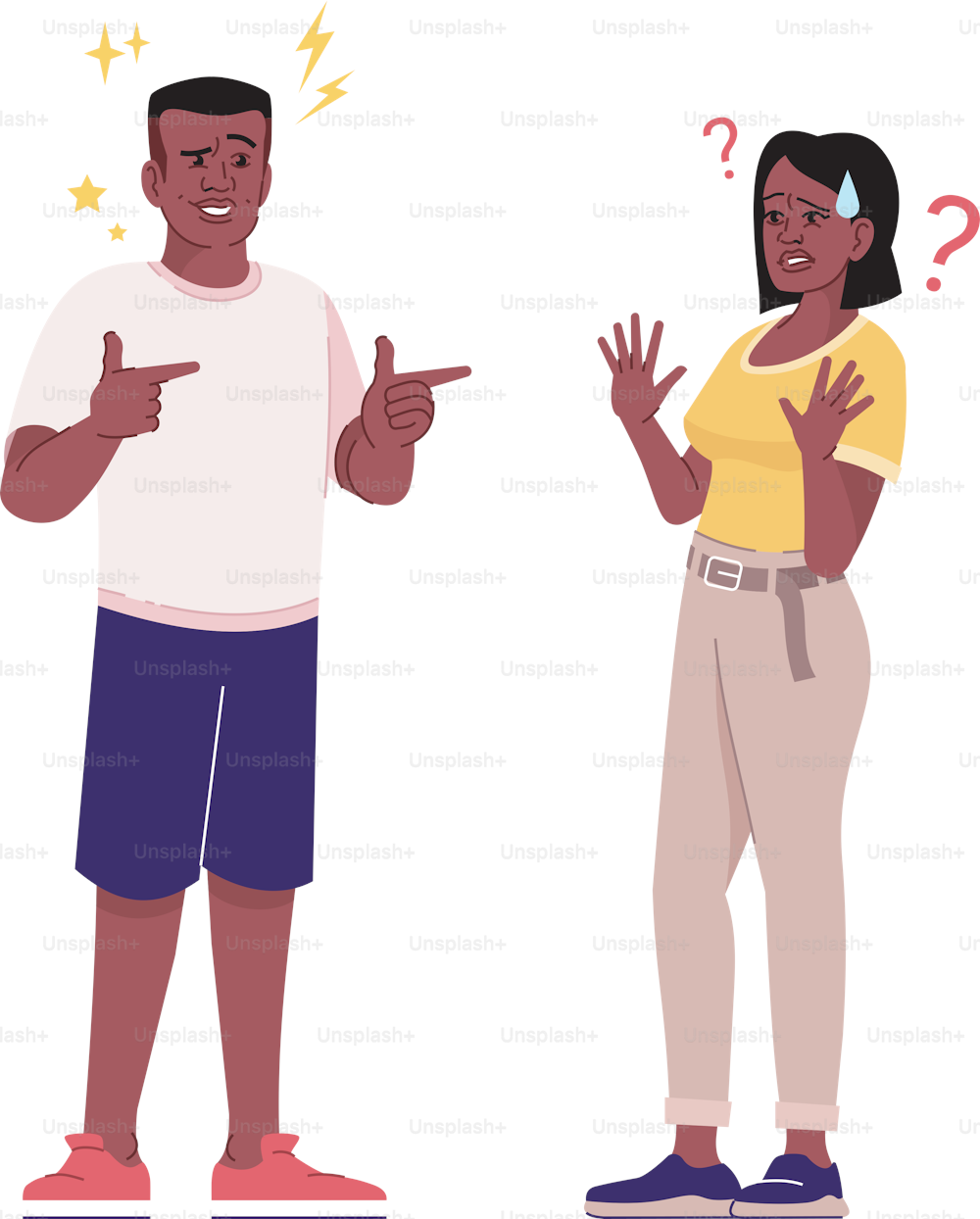 Unwanted attention flat vector illustration. Annoying flirt. Persecution, harassment. Flirting man, refusing woman isolated cartoon characters with outline elements on white background