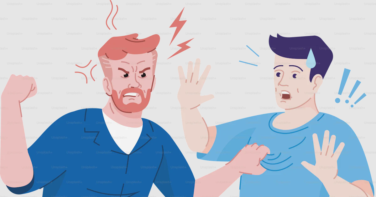 Men fight flat vector illustration. Aggressive male behavior. Friends ...