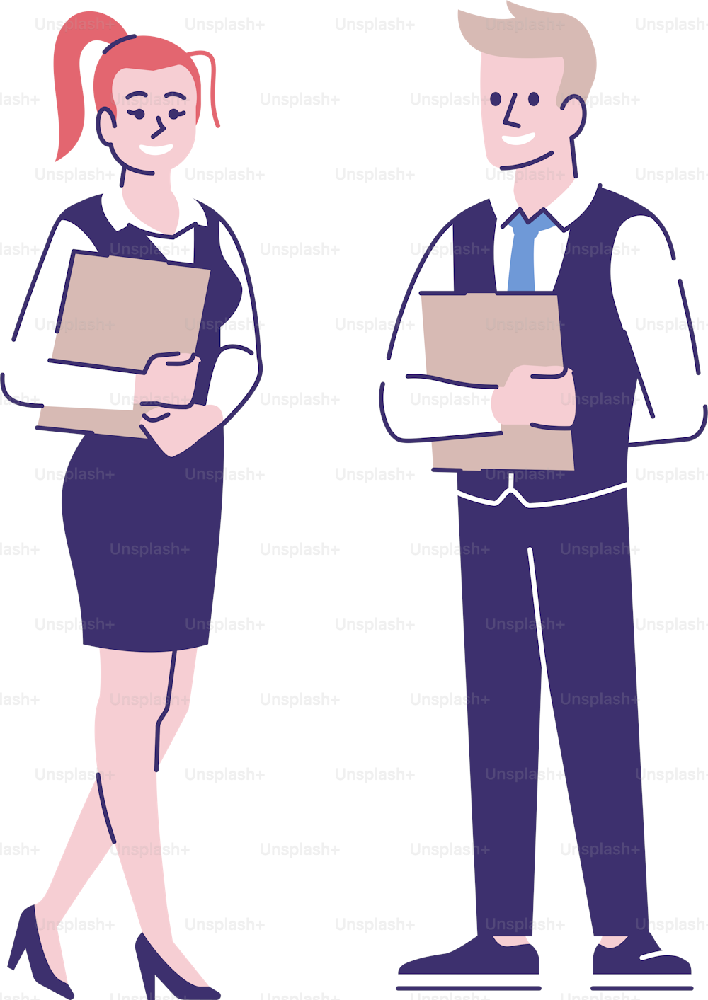 Receptionists flat vector character. Personal assistants, client managers, office workers with clipboards cartoon illustration. Woman and man administrators. Hostess, secretary isolated on white