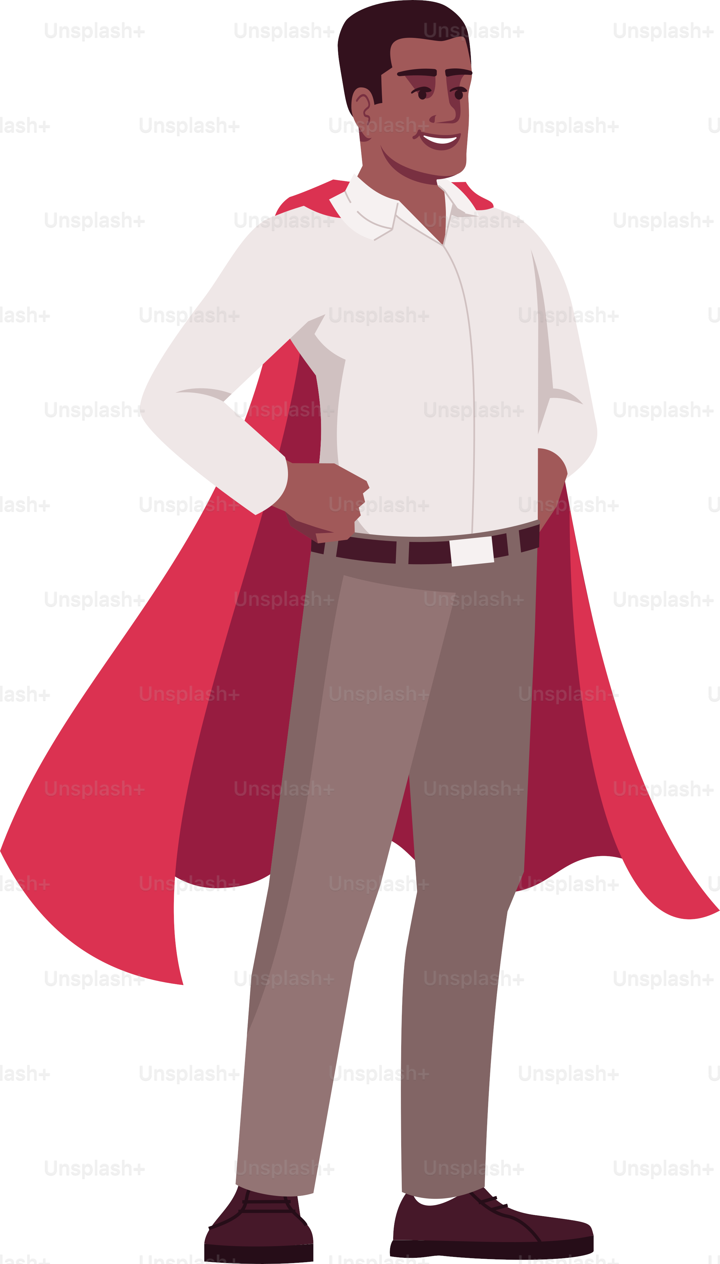 Ilustración vectorial de color RGB semiplana del administrador anticrisis. Trabajador de oficina, CEO masculino en capa de superhéroe aislado personaje de dibujos animados sobre fondo blanco. Concepto de resolución de problemas en el lugar de trabajo