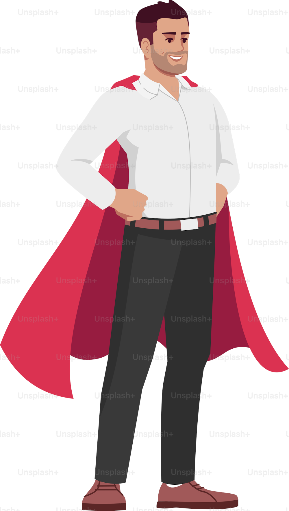 Workplace problem solver semi flat RGB color vector illustration. Employee in superhero cloak isolated cartoon character on white background. Reliable and responsible worker concept