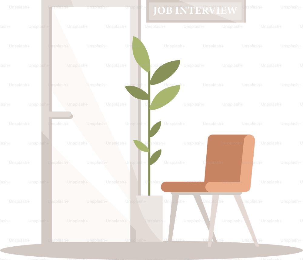 Waiting office hall semi flat RGB color vector illustration. Corridor near meeting room. Recruitment agency. Job interview room. Empty corporate lobby isolated cartoon object on white background