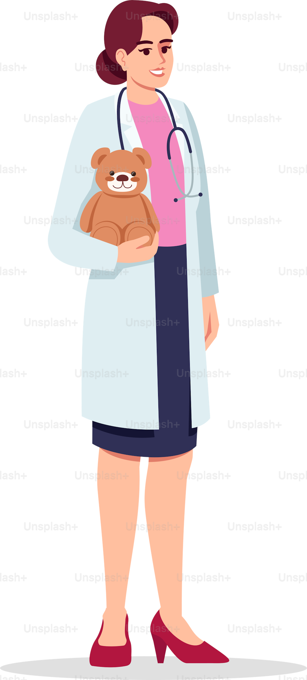Baby doctor semi flat RGB color vector illustration. Children care doctor. Medical personnel. Young caucasian woman working as pediatrician isolated cartoon character on white background