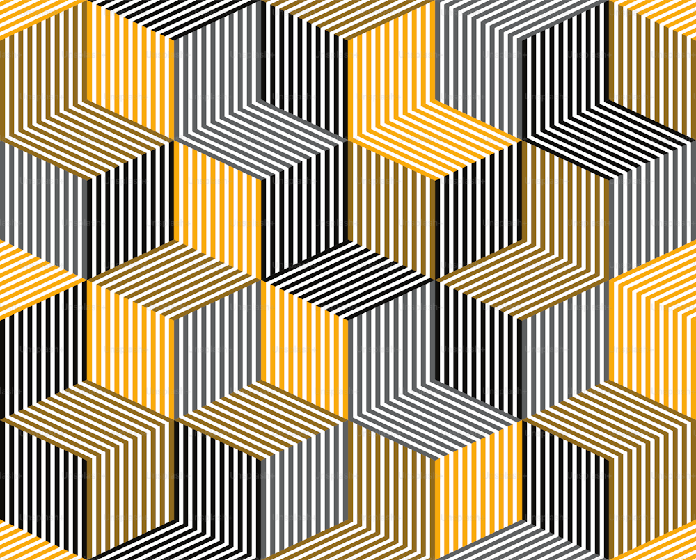 3D dimensional lined cubes seamless pattern, geometric endless texture with lines and boxes, architecture theme, black and yellow graphic design background image.