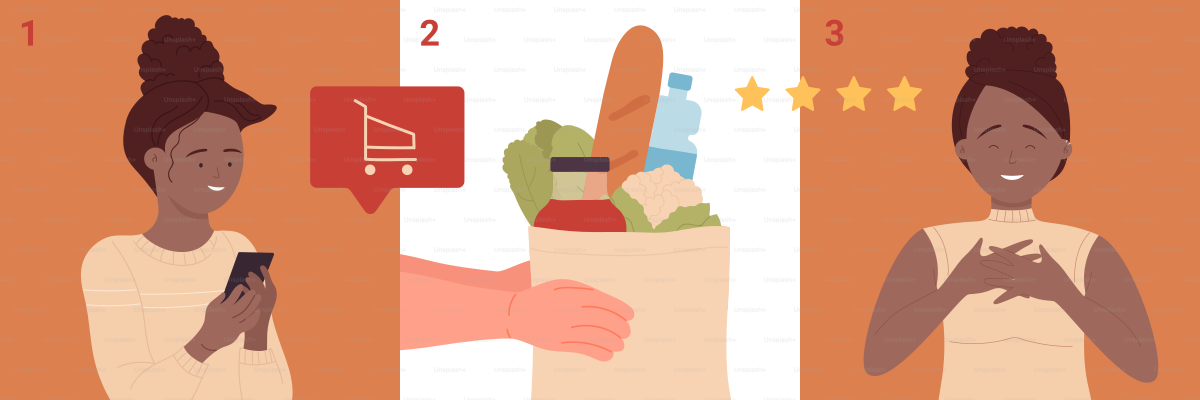 Fast express delivery service of food set from supermarket or grocery store vector illustration. Cartoon online ordering, courier with backpack delivering order to home door, infographic background