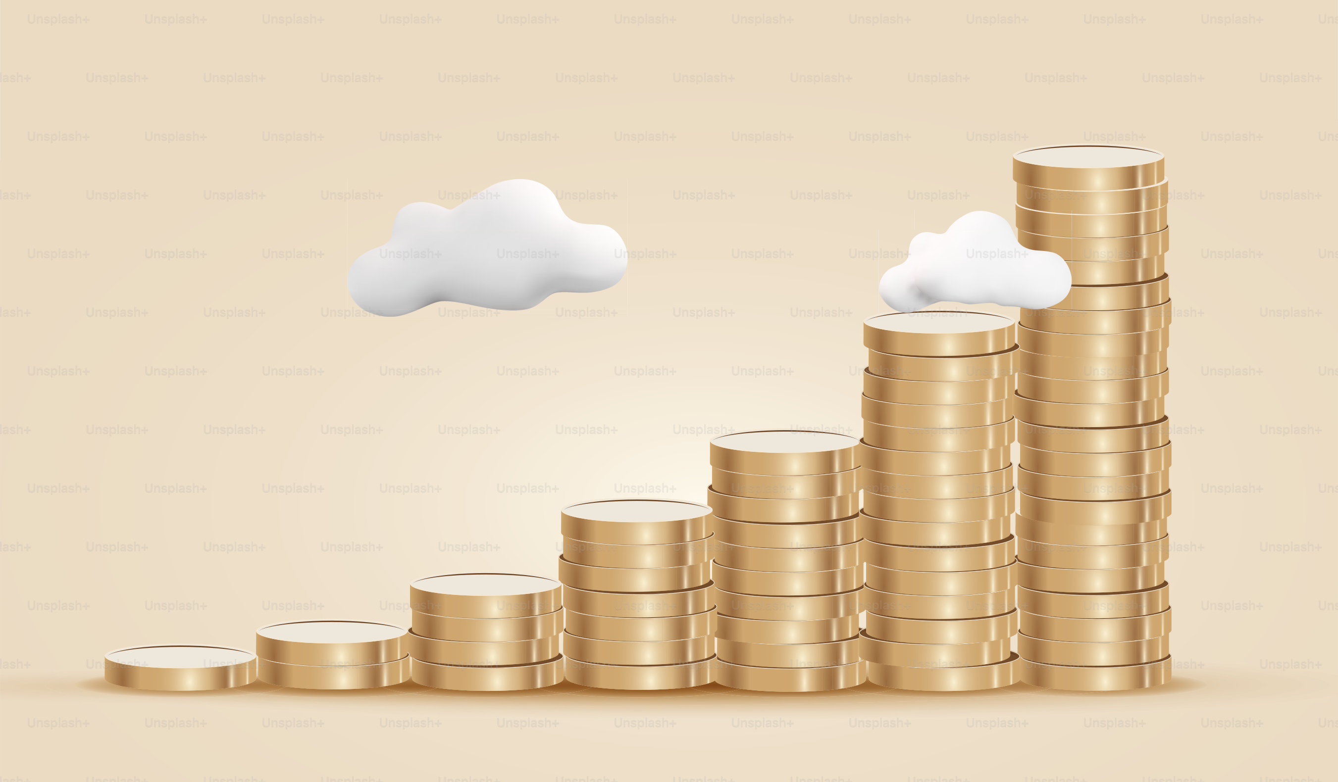 Compound interest concept illustration with growing golden coins stacks. Vector eps 10  illustration