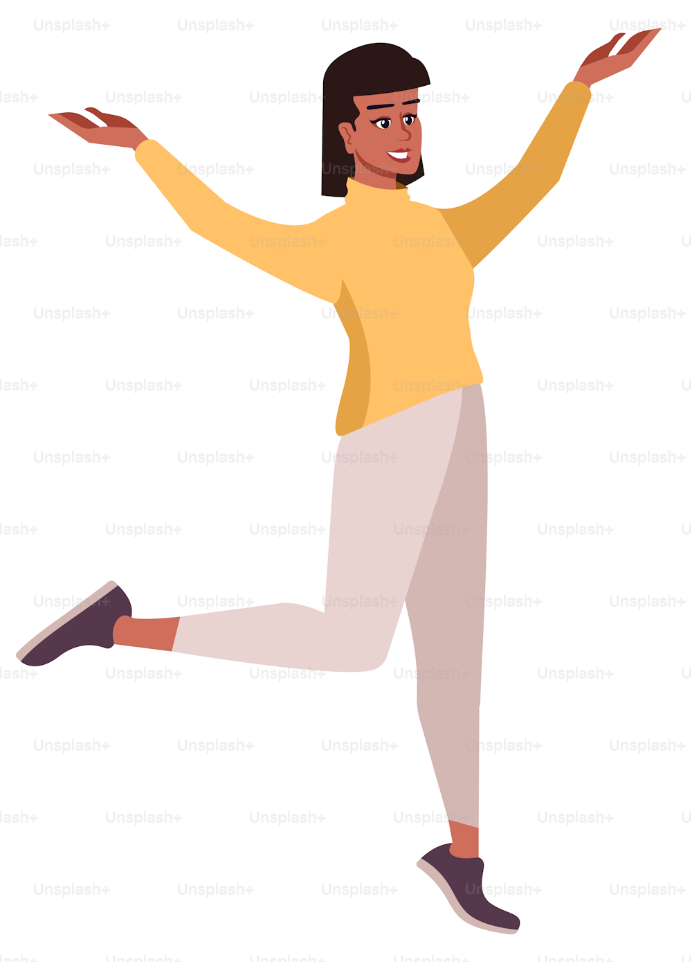 Smiling lady semi flat RGB color vector illustration. Stylish woman standing in joy pose isolated cartoon character on white background