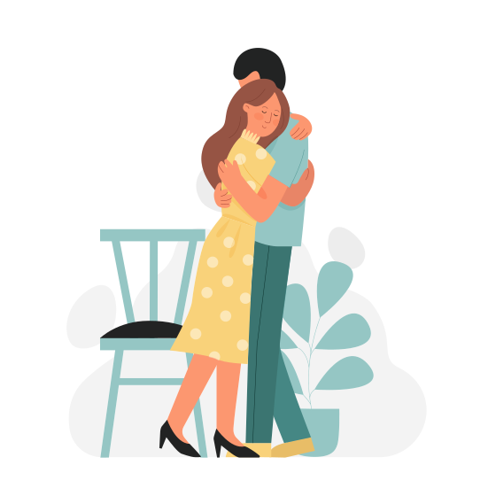 Romantic lovely young couple hugging moment. Warm family embrace showing affection feeling flat vector illustration