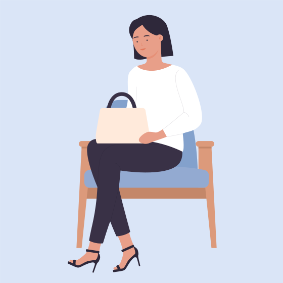 Esperando linda señorita en acogedor sillón. Hermosa chica sentada en una cómoda silla ilustración vectorial de dibujos animados