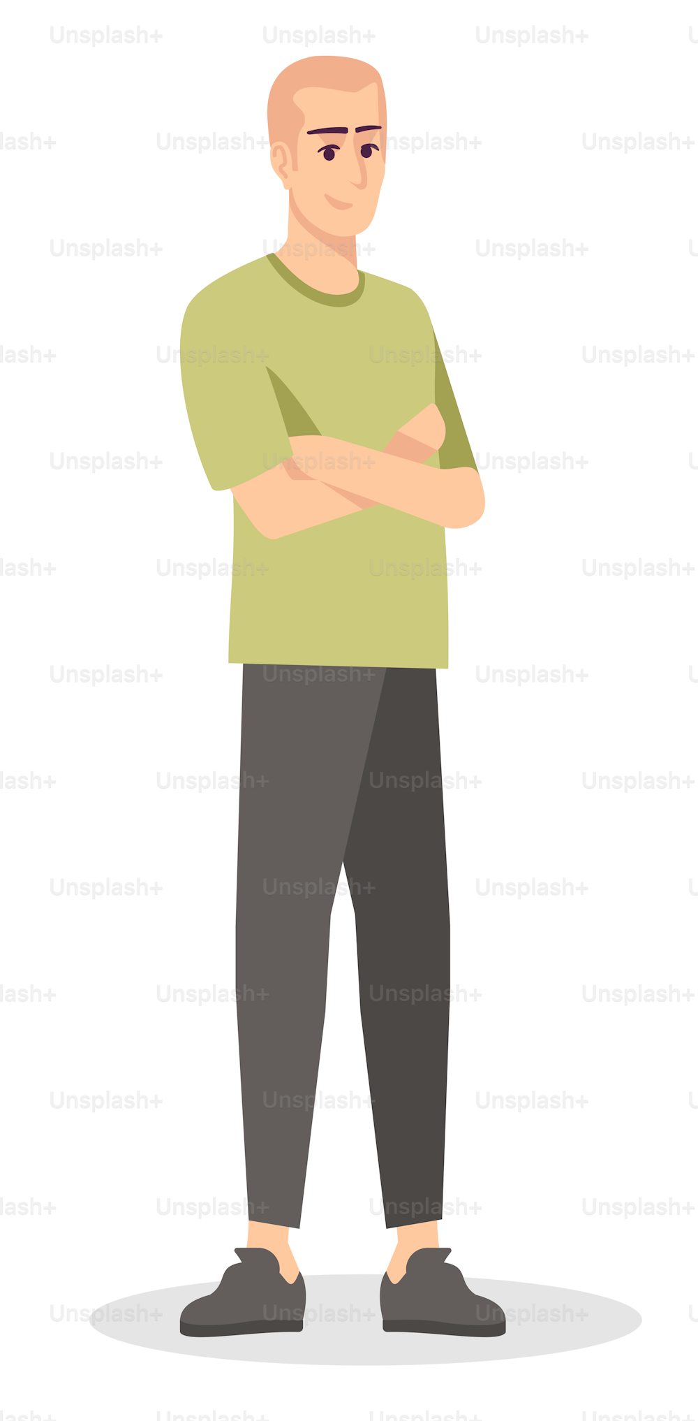 自信のあるポーズのセミフラットRGBカラーベクターイラスト。白い背景に胸に手を組んだ男、分離型漫画のキャラクター