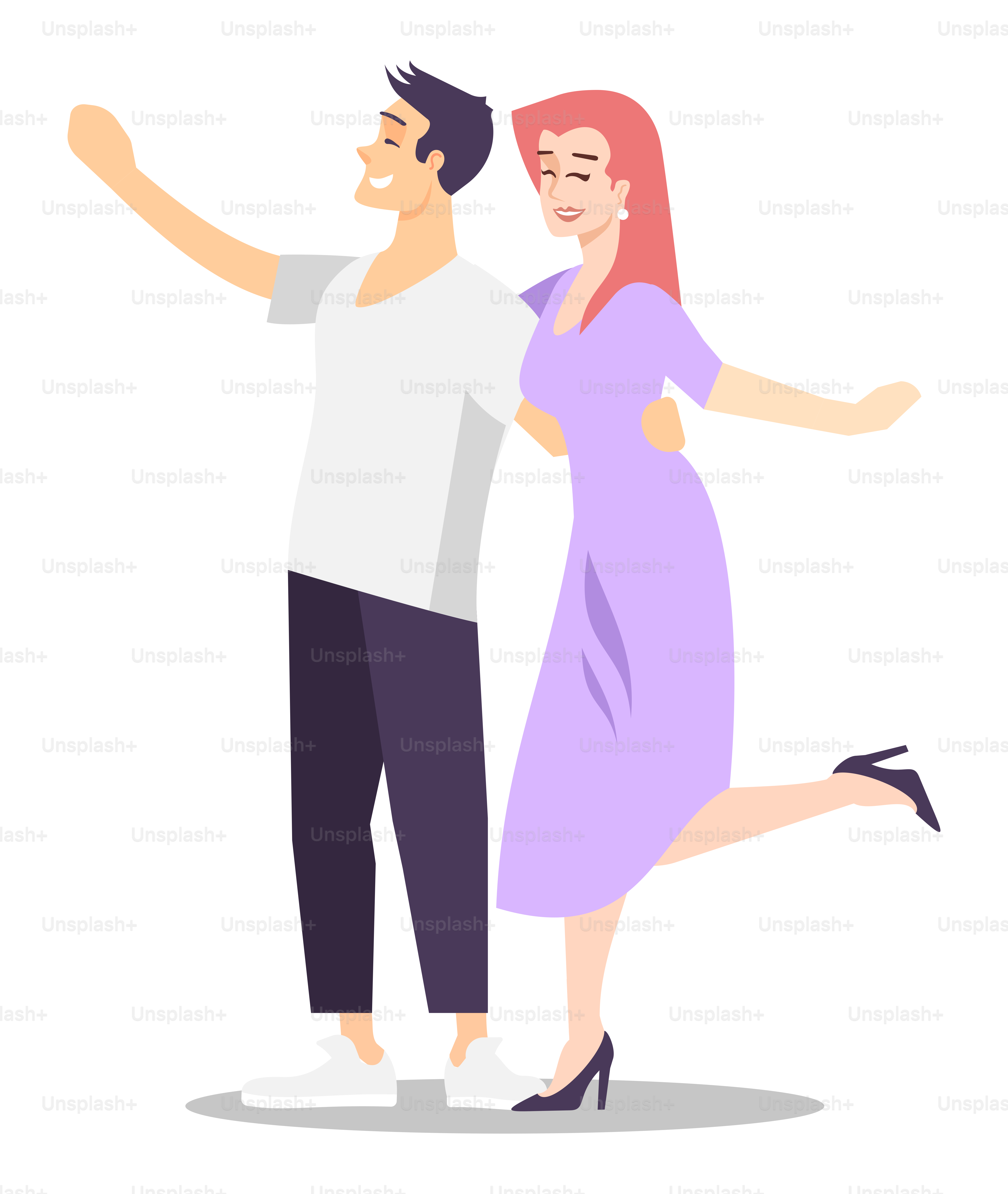 Annonce de mariage : illustration vectorielle couleur RGB semi-plate. Couple heureux profitant de la vie Personnages de dessins animés isolés sur fond blanc