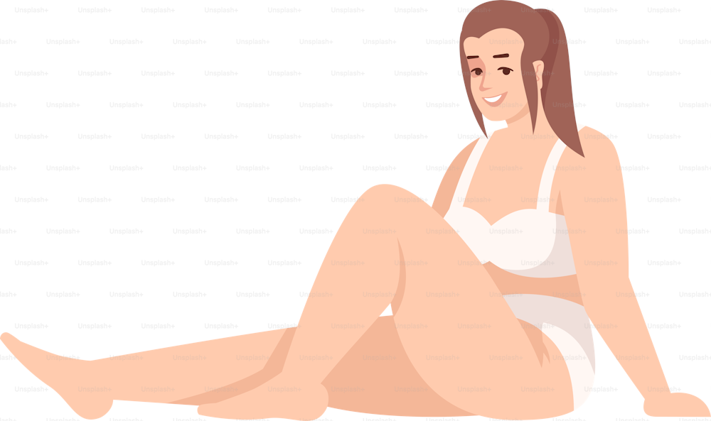 Curvy female model posing in underwear semi flat RGB color vector illustration. Self-acceptance. Person promoting body positivity approach isolated cartoon character on white background