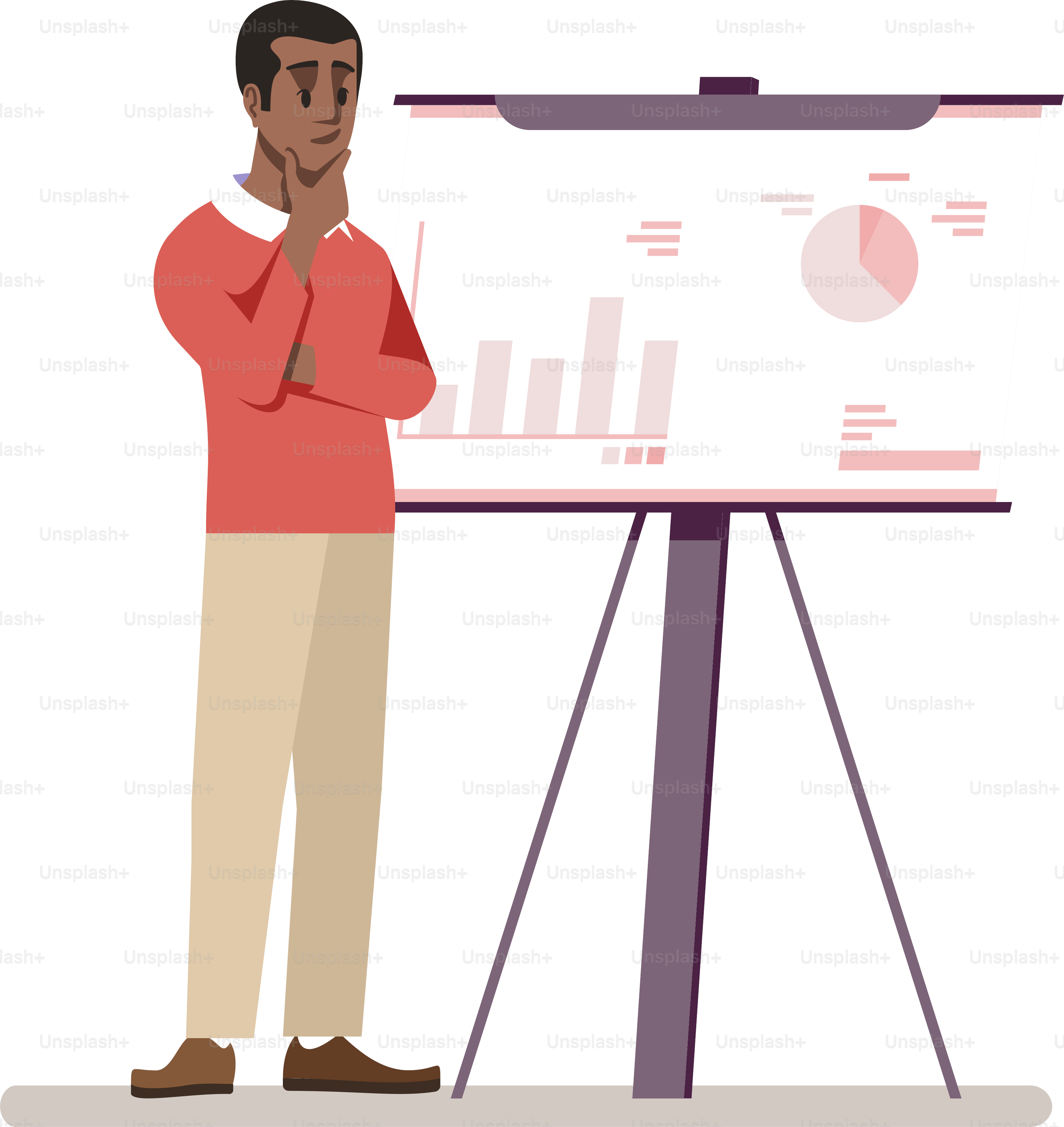 Startup development semi flat RGB color vector illustration. Young man thinking about business plan isolated cartoon character on white background