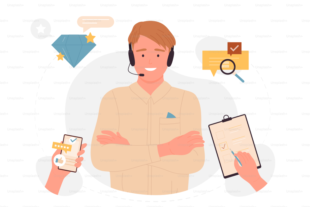 Customer support live service. Cartoon hands of clients holding query form, phone with online chat and feedback, work and advices of happy hotline operator flat vector illustration. Helpline concept