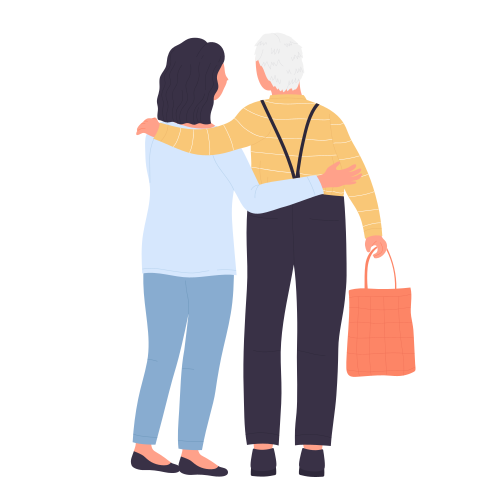 Home elderly care services. Supporting and help seniors retired people vector illustration