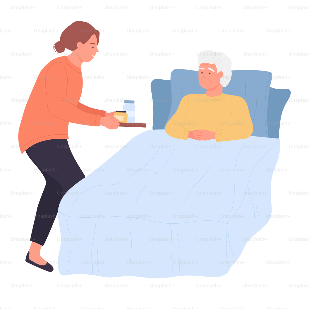 Caregiver volunteer for seniors people. Healthcare and help elderly vector illustration