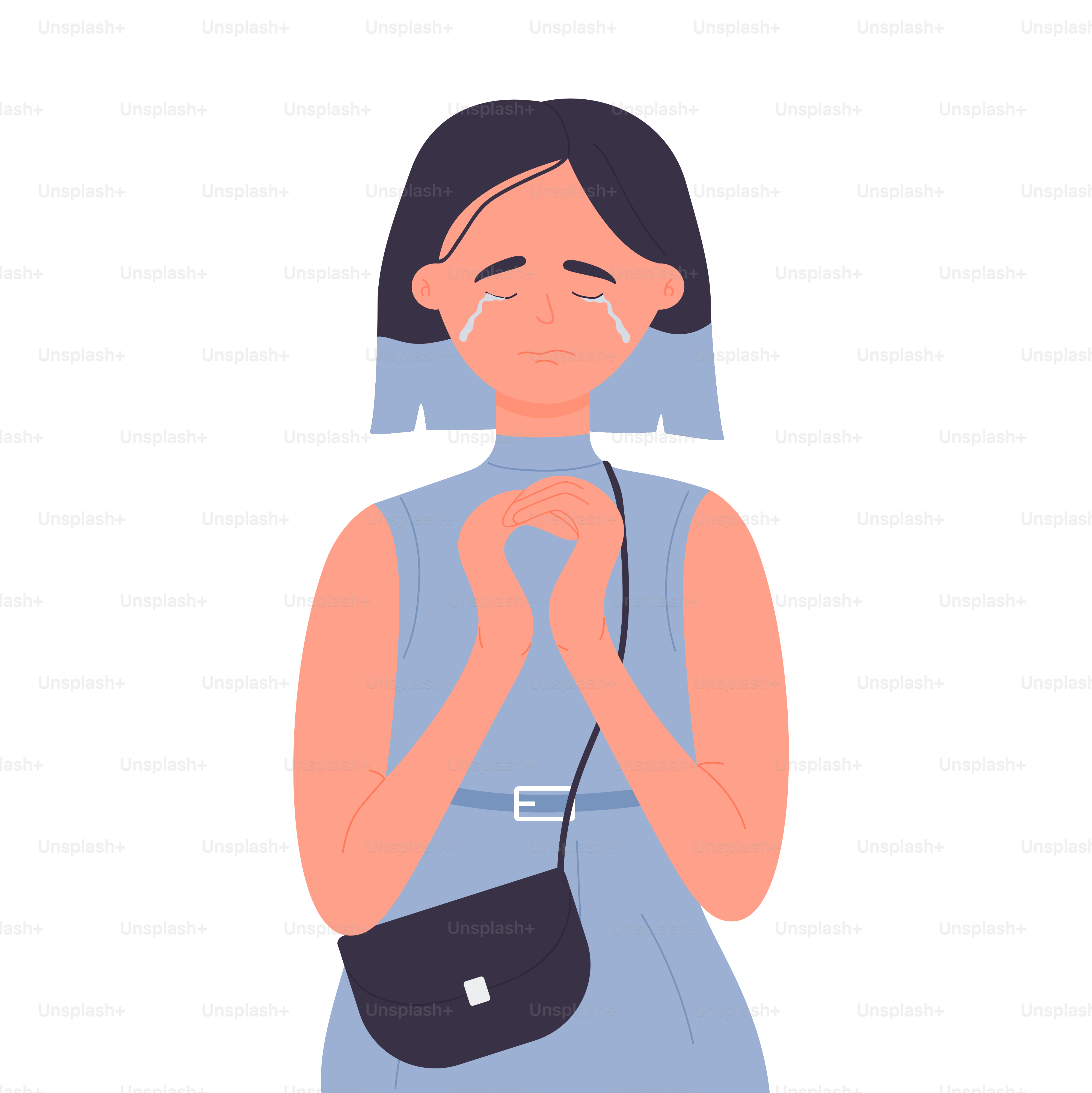 Depressed irritated woman. Depressive health disorder, anxiety problems vector illustration