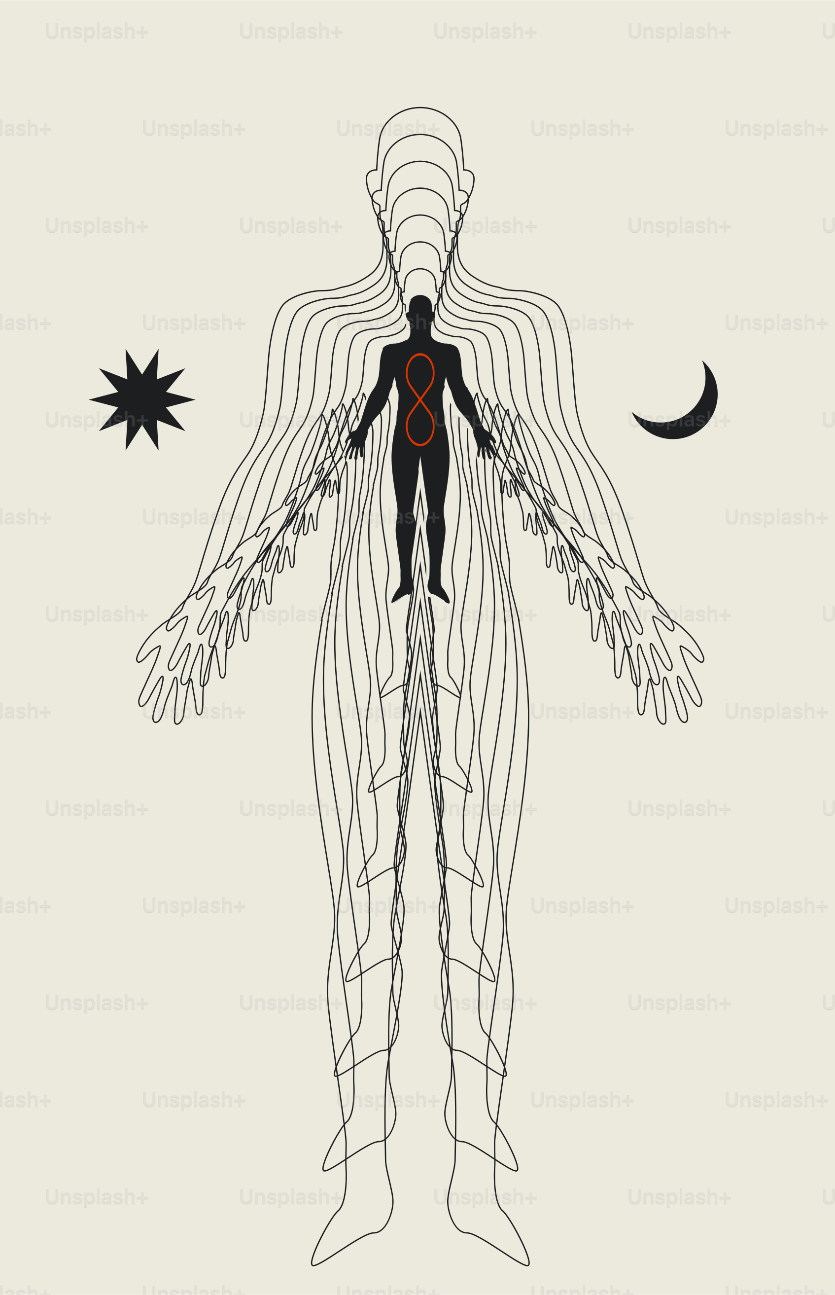 Ilustração conceitual e esotérica do corpo e da alma humana. Meditação  profunda ou conceito de renascimento. Ilustração vetorial eps 10 vetor –  Imagem sobre Meditação na Unsplash, image size:3000x4650