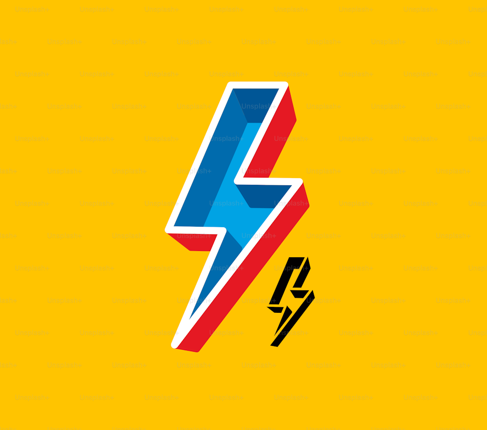 Lightening or bolt or flash logo or icon design concept isolated on yellow background. Vector eps 10 illustration