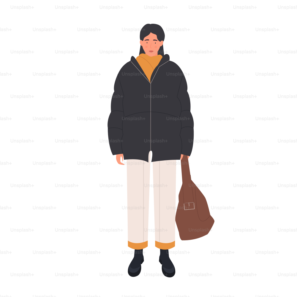 Young woman in winter clothes. Warm outfits for seasonal cold weather vector illustration