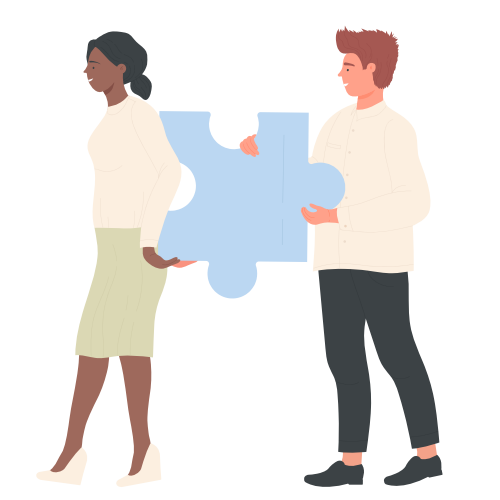 Teamwork people with puzzle piece. Business project team, creative solutions vector illustration