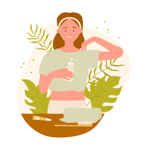 Botanical skincare routine. Woman face care products, natural cosmetics vector illustration