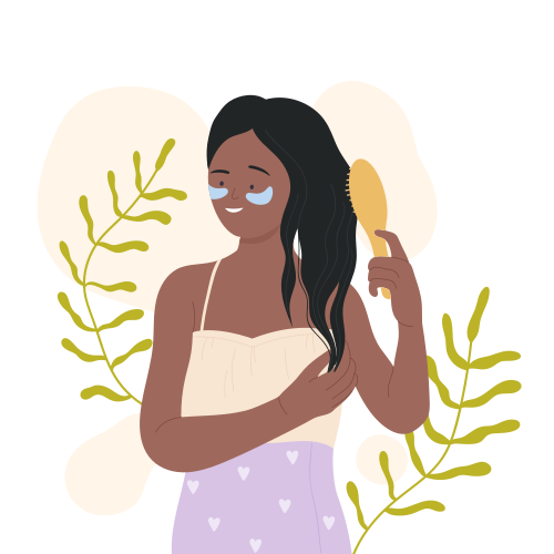 Beauty morning skincare routine. Combing hair, care cosmetics vector illustration