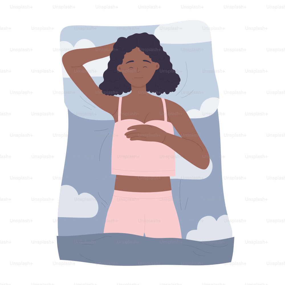 Relaxed sleeping girl. Time to sleep, bed time, dreaming people state vector illustration