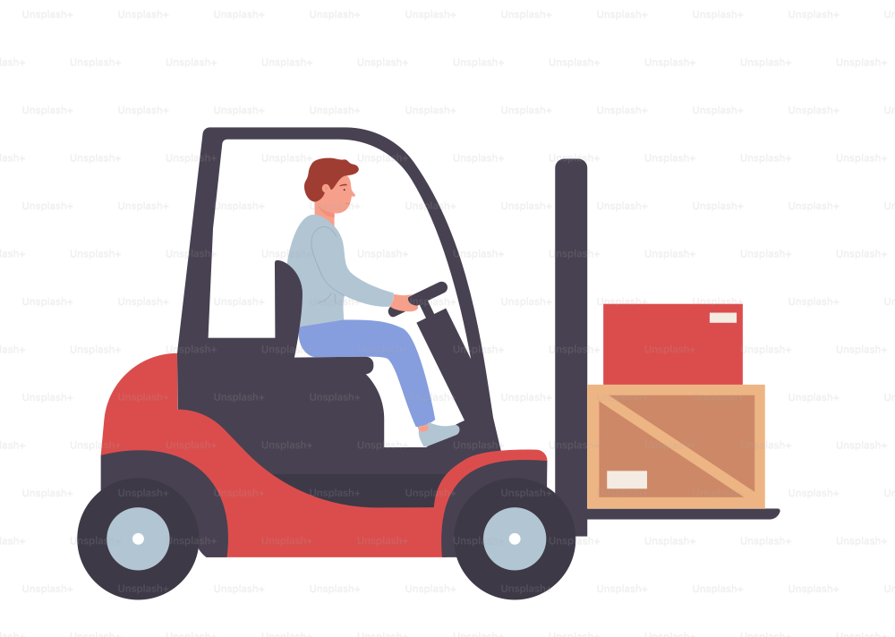 Storekeeper loader. Warehouse worker, store managing process vector illustration