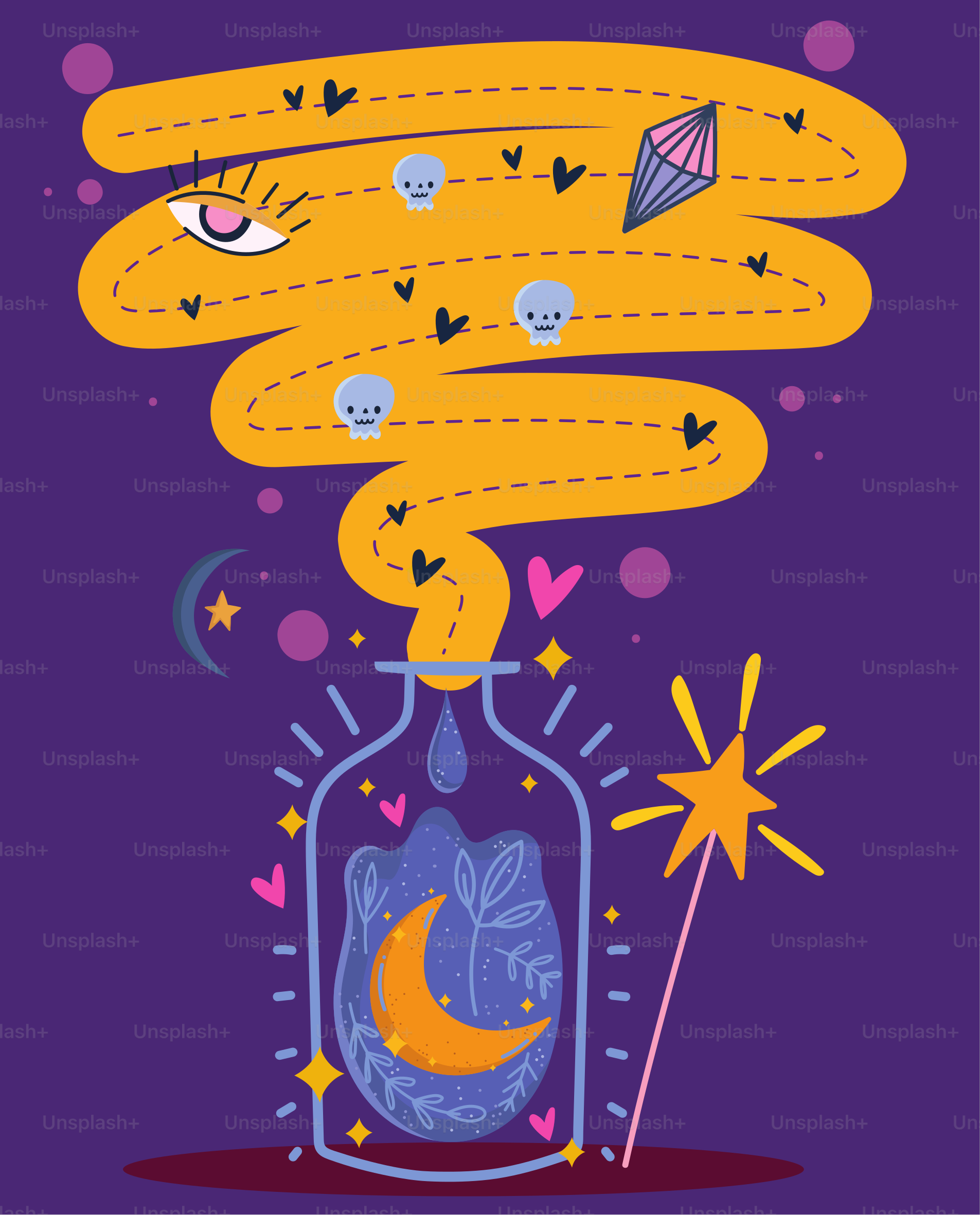 Cartone animato magico della pozione della luna di bottiglia