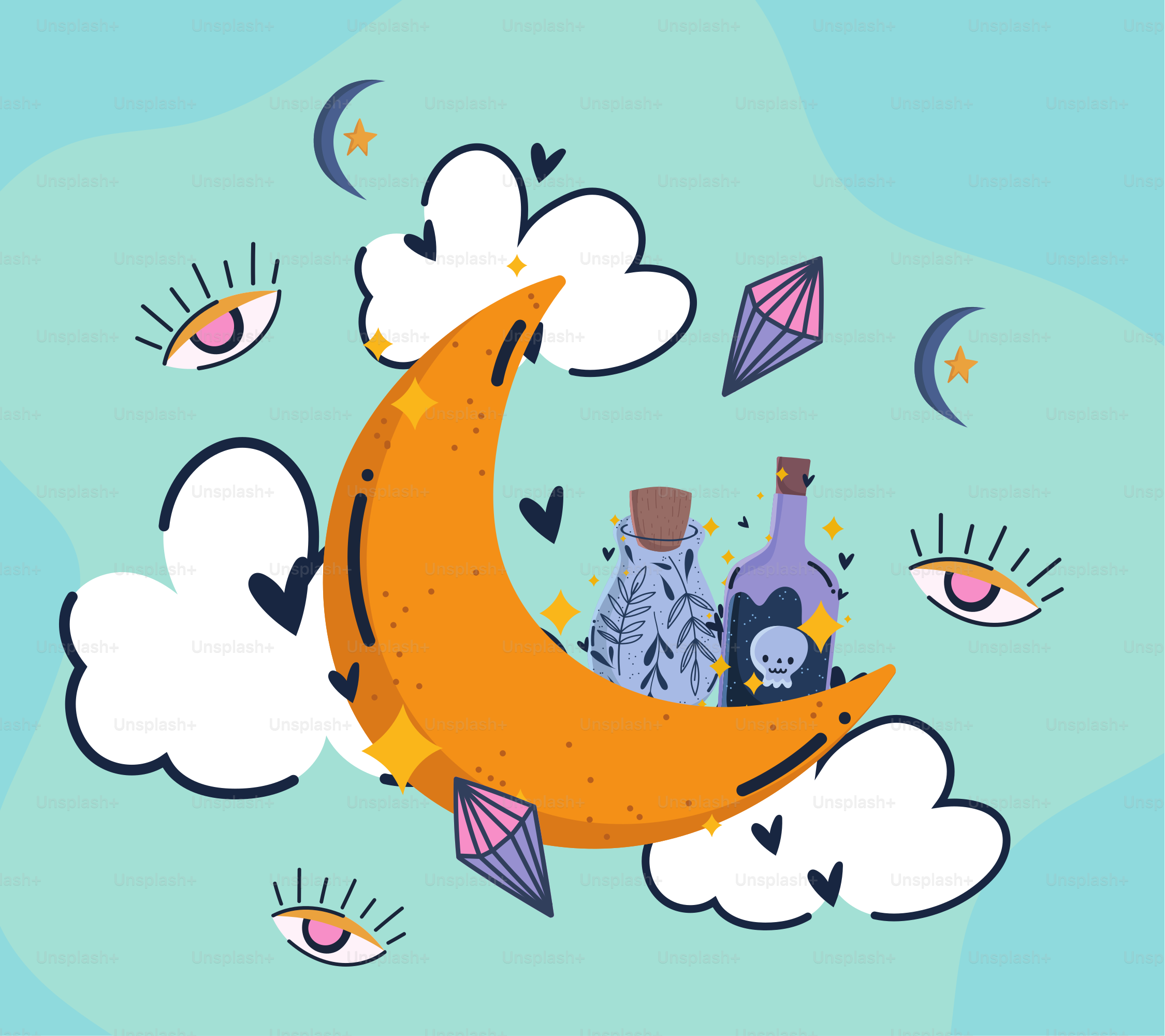 moon magical drink bottles cartoon