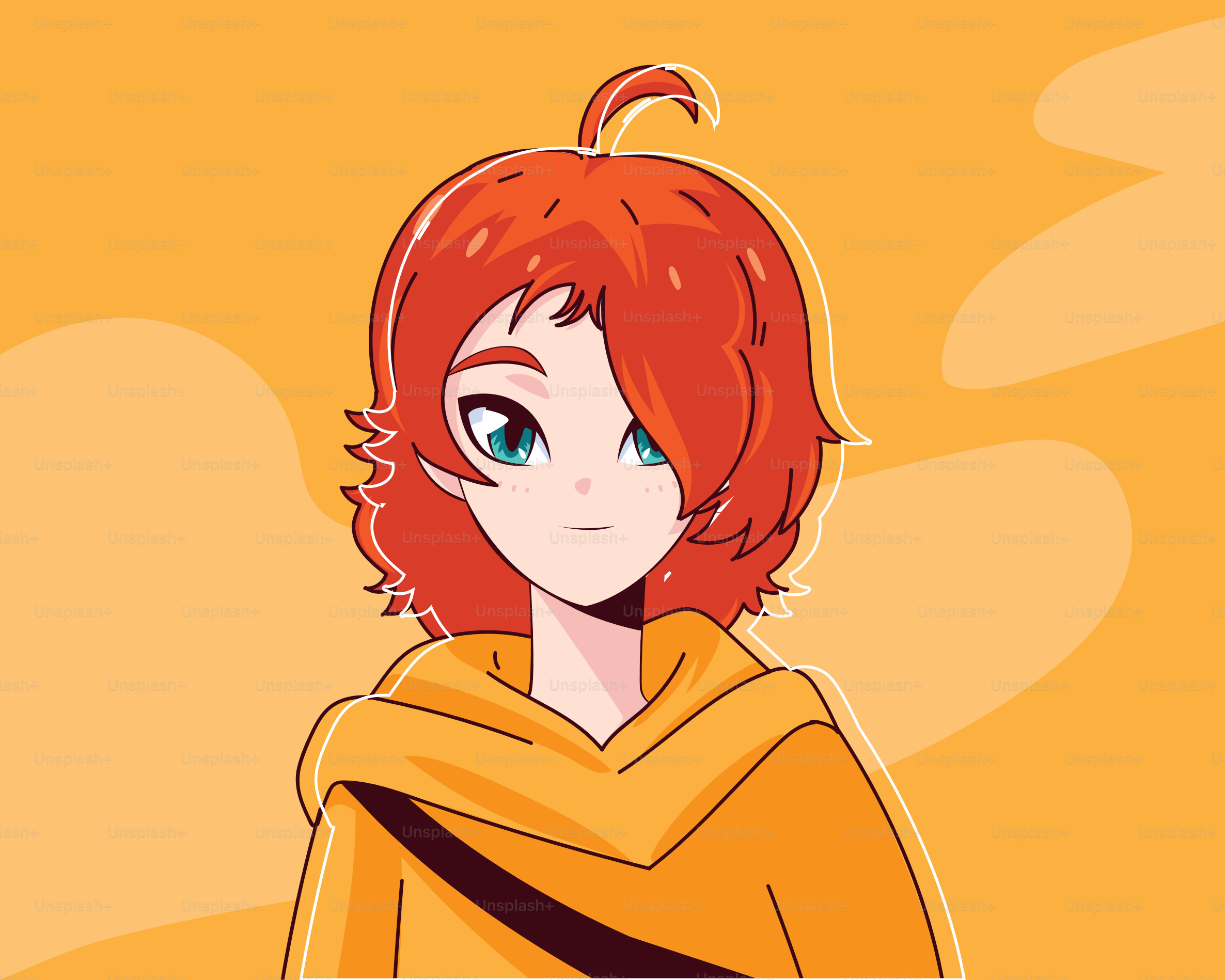 Dibujo animado de la mujer manga con pelo rojo