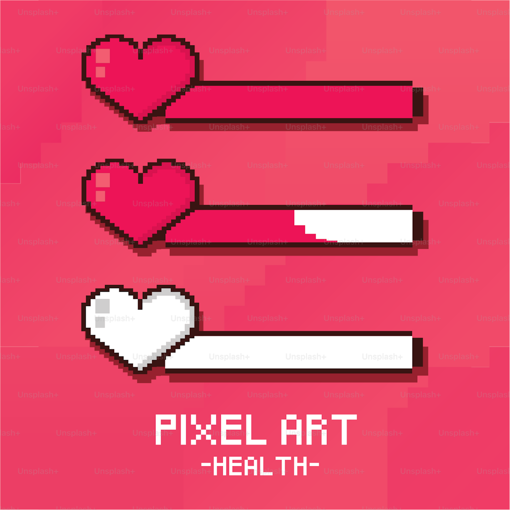 Diseño de corazones de salud de pixel art