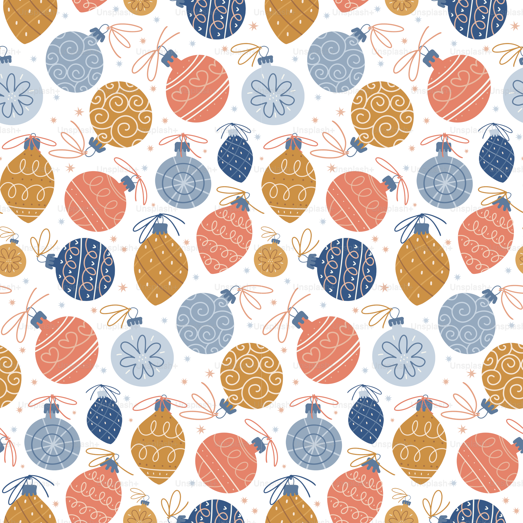 Seamless pattern with vintage xmas tree balls in scandinavian style. Christmas Decor for background, wrapping paper, fabric, surface design, cover, and etc. Flat hand drawn vector illustration