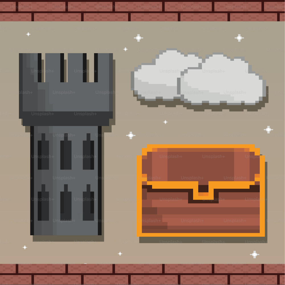 Raccolta di oggetti pixel utilizzati nel gioco