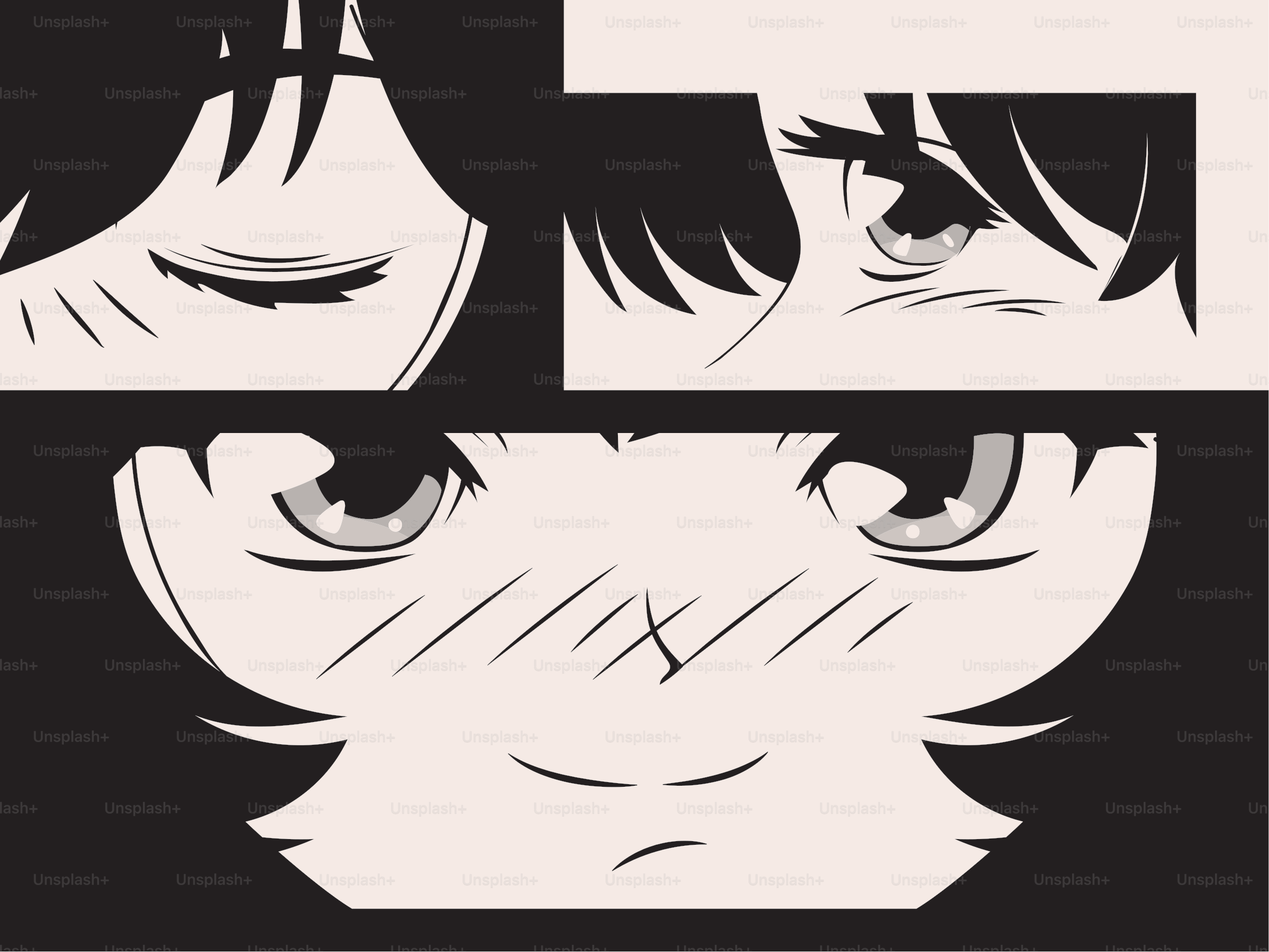 set manga eyes close ups style