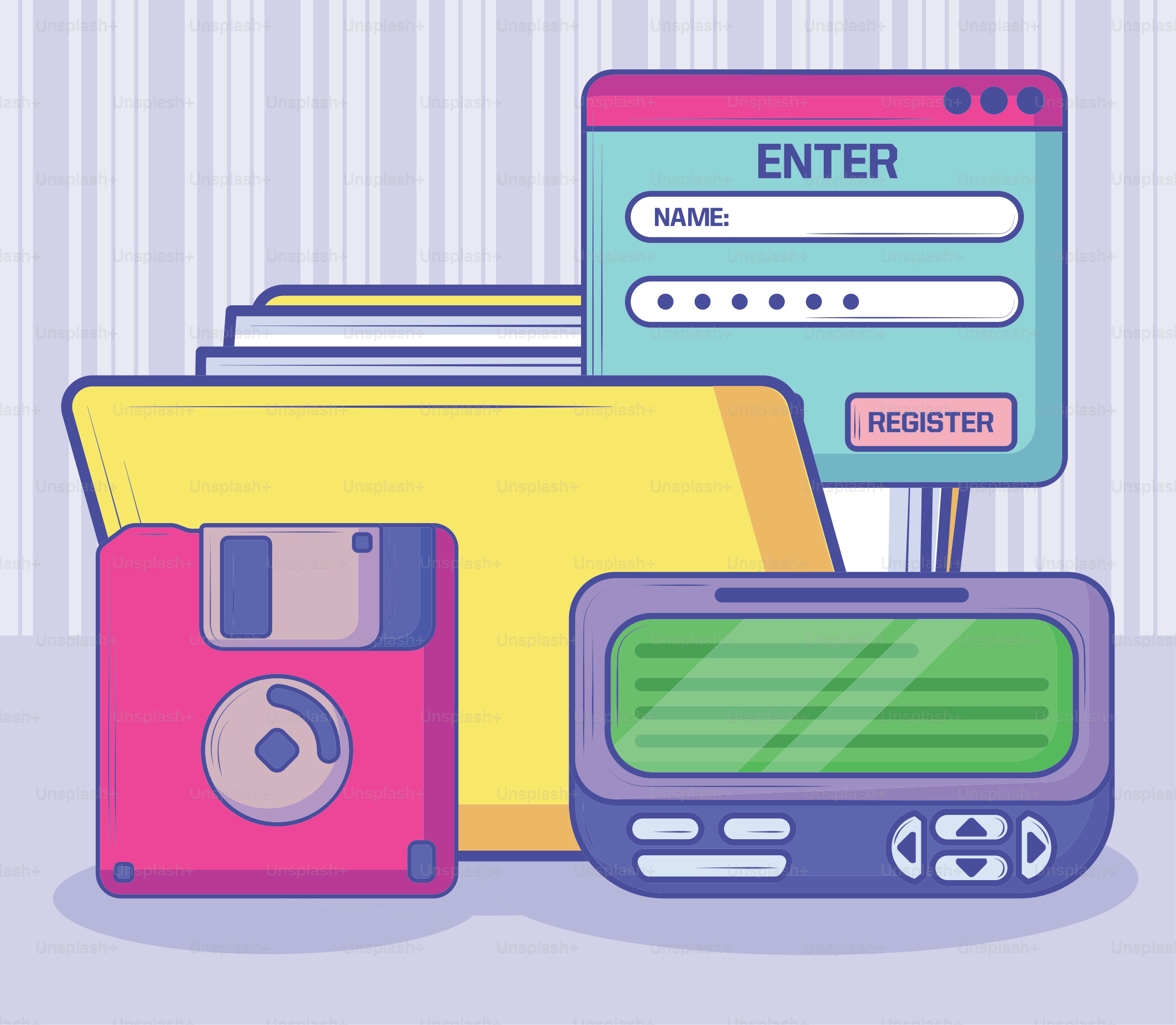 data retro technology, floppy and beeper