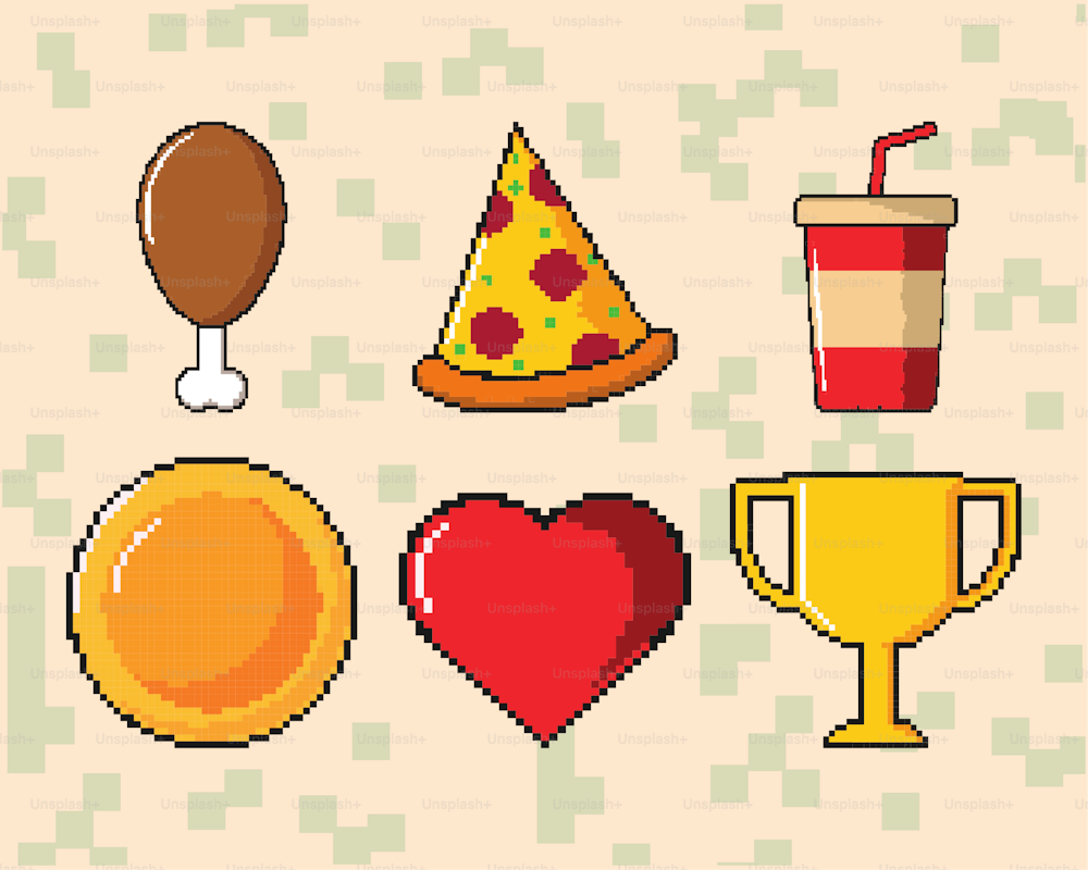 icons of pixel art include heart and coin