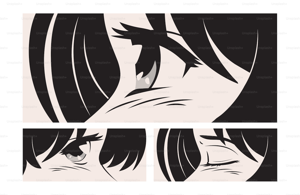 black and white manga face close ups