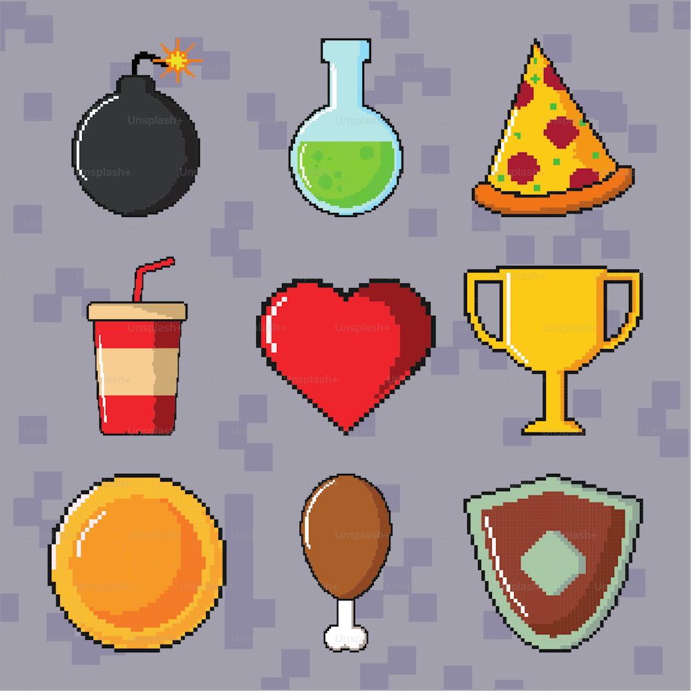 set pixel art such as coin and trophy