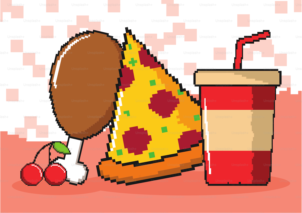 food and soda pixel art design