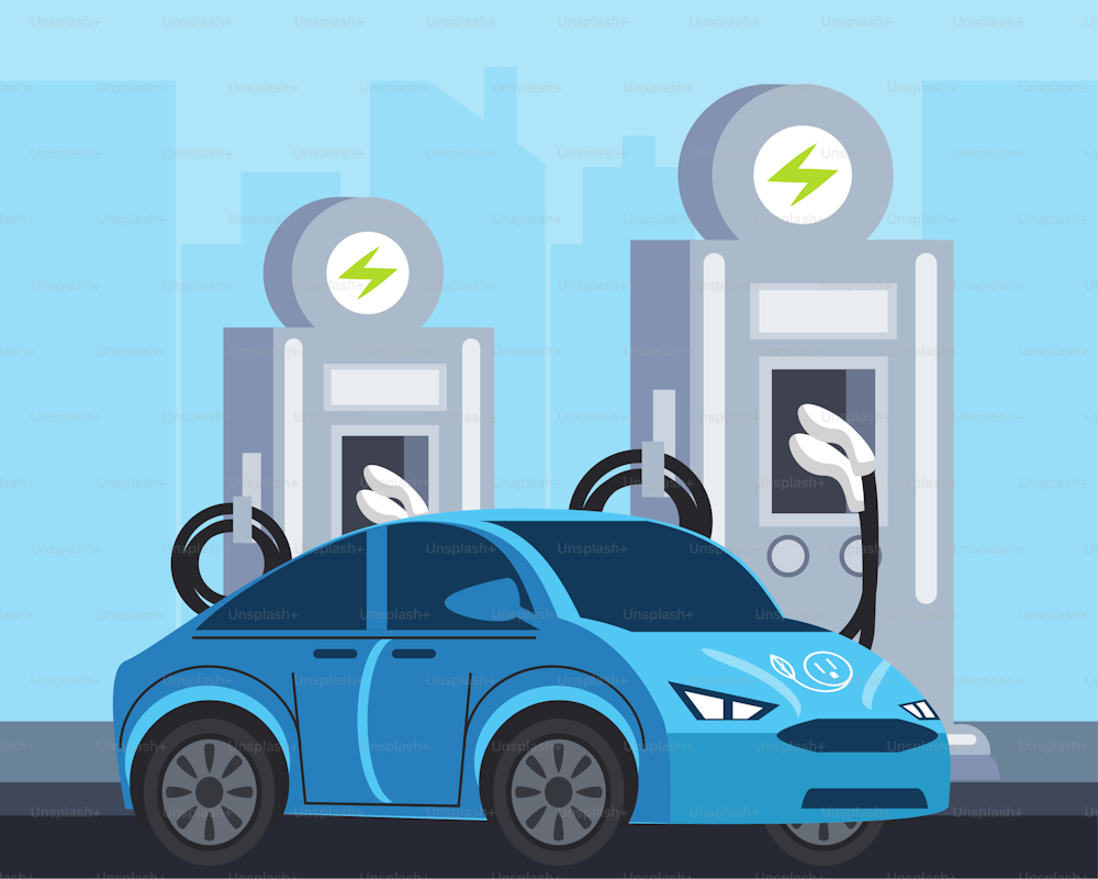 electric vehicle station pump ecology service vector illustration