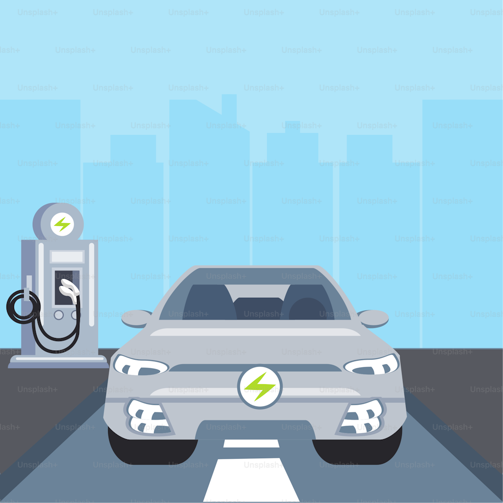 electric car, zone service charge station the city vector illustration