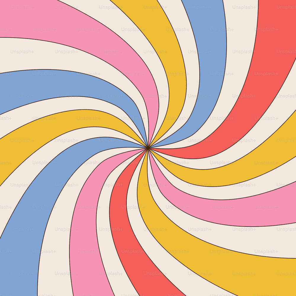 Groovy astratto sfondo psichedelico a forma di spirale. Sfondo quadrato Tunnel Rays. Illustrazione del contorno del vettore retrò
