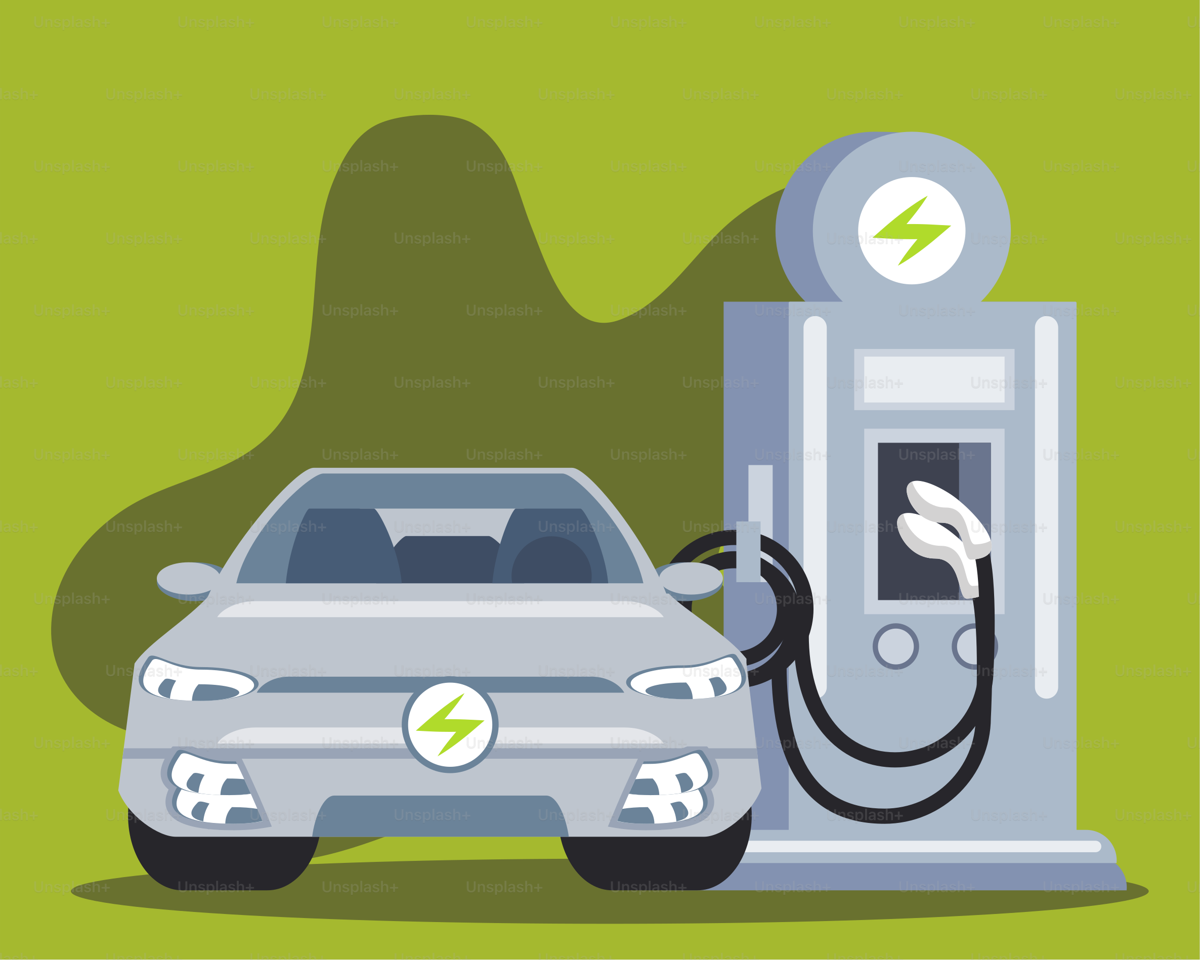 Véhicules électriques : voiture dans une station de recharge Illustration vectorielle