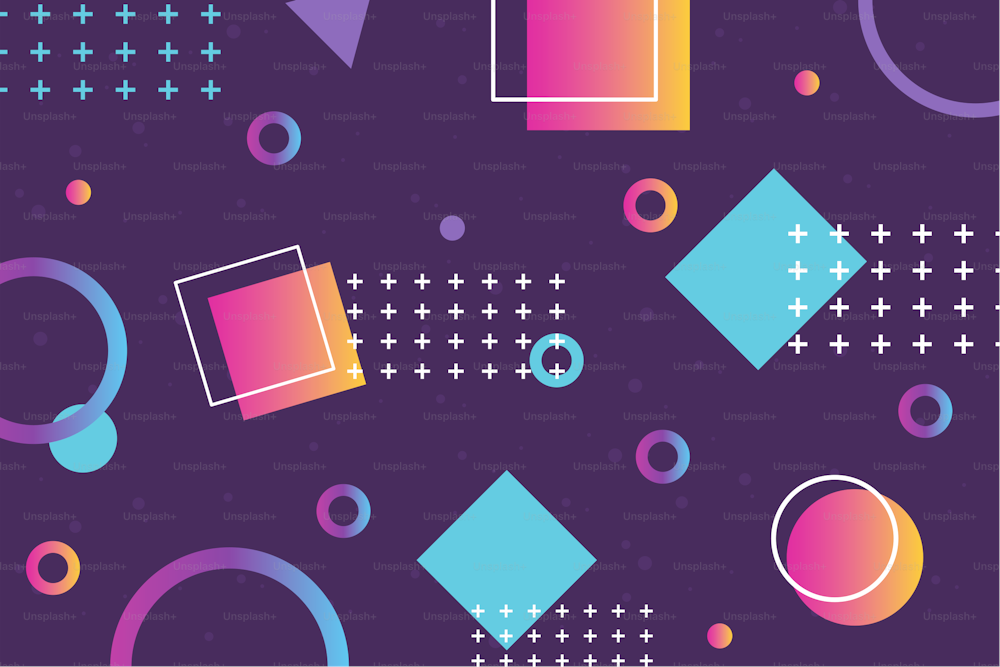 abstract circles cubes shape collage trendy 80s 90s style background vector illustration