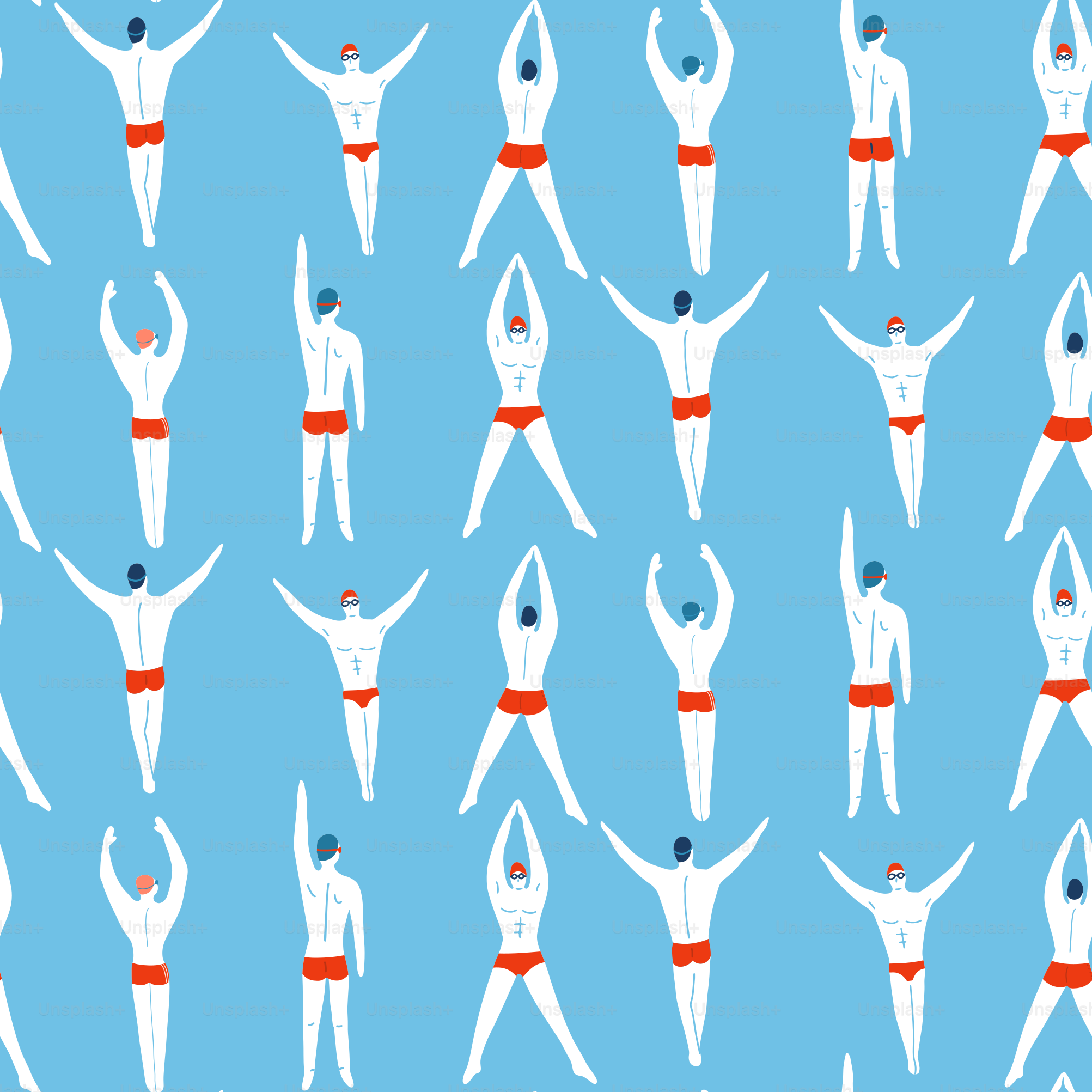 Male Athlete Characters Swimming People Seamless Pattern Background. Concept of swimmers in pool. Vector flat illustration of Sport Competiotion