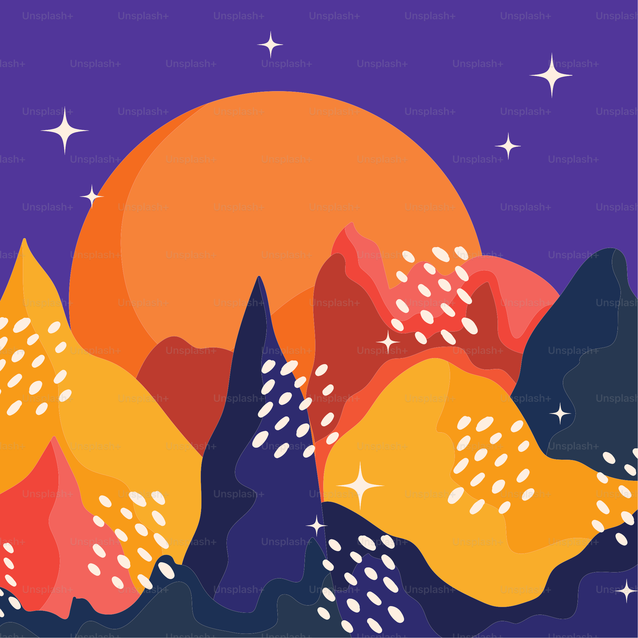 abstract landscape mountains sun sky panoramic view vector illustration